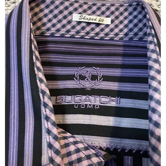 Bugatchi Uomo Mens‎ Large Purple Shaped Fit Button Down Shirt Contrast Flip Cuff - Picture 4 of 8